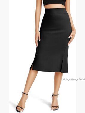 Stretch Fishtail Pencil Skirt High Waist Bodycon Midi Office Slit